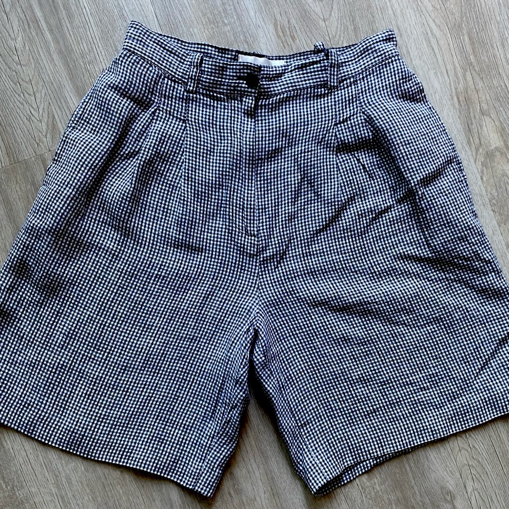 Vintage 100% Linen Black & White Checkered Print Skater Y2K 90s 80s Shorts